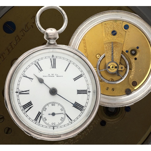 56 - American Waltham silver lever pocket watch, serial no. 5249341, circa 1891, signed movement with Pat... 