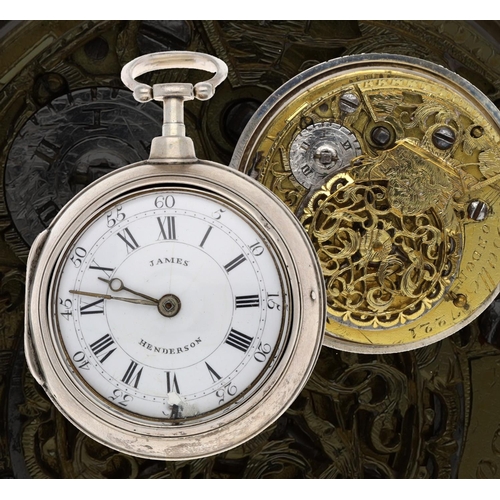 61 - Jno. Balle, London - Mid 18th century English silver pair cased verge pocket watch, London 1757, sig... 