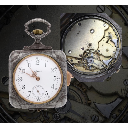 72 - French square gunmetal cased quarter repeater pocket watch, the frosted lever movement with compensa... 