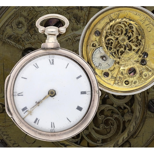 99 - Duncombe & Cox, London - silver pair cased verge pocket watch, signed fusee movement, no. 9446, ... 