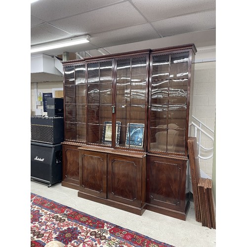 785 - Good large 19th century mahogany breakfront library bookcase, the upper sections with four glazed do... 