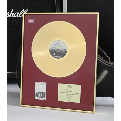 75 - Chris Cross (Ultravox) - official BPI Certified Sales Award gold disc presented to Chris Cross to re... 