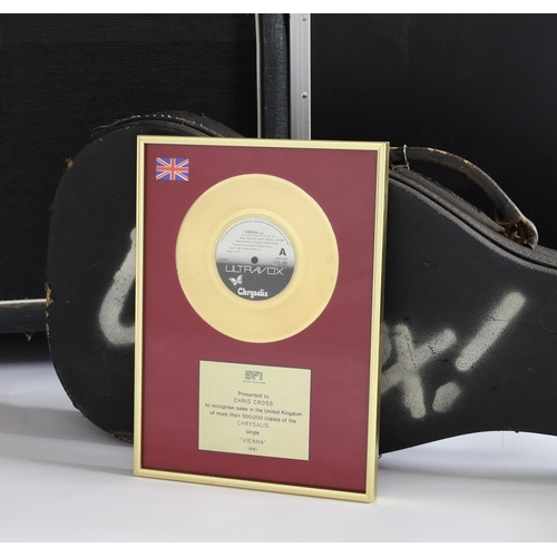 76 - Chris Cross (Ultravox) - official BPI Certified Sales Award gold disc presented to Chris Cross to re... 