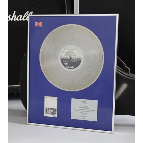 77 - Chris Cross (Ultravox) - official BPI Certified Sales Award silver disc presented to Chris Cross to ... 