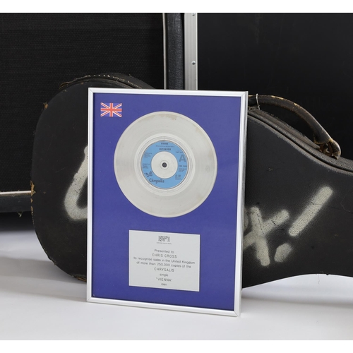 81 - Chris Cross (Ultravox) - official BPI Certified Sales Award silver disc presented to Chris Cross to ... 