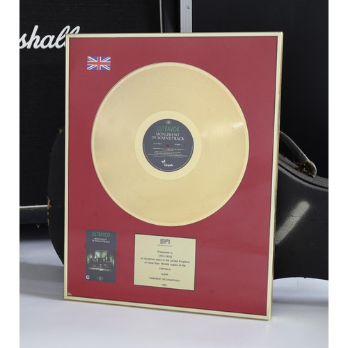 85 - Chris Cross (Ultravox) - official BPI Certified Sales Award gold disc presented to Chris Cross to re... 