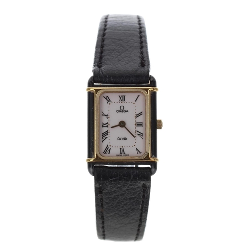 539 - Omega De Ville rectangular lady's wristwatch, rectangular white dial, Omega crown, cal. 1450, black ... 