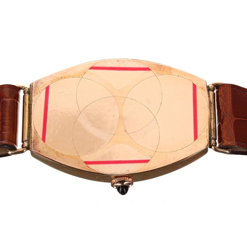 510 - Rare Omega rose gold tonneau gentleman's wristwatch, serial no. 8237xxx, circa 1935, the curved silv... 