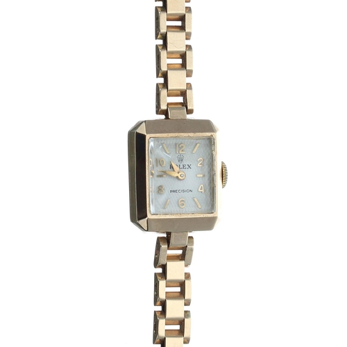 563 - Rolex Precision 9ct lady's wristwatch, Chester 1956, silvered honeycomb dial with applied numerals a... 