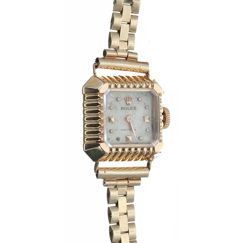 566 - Rolex Precision 18ct lady's wristwatch on a 9ct bracelet, the case with import hallmarks for Glasgow... 