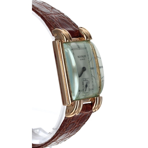 581 - Fine Patek Philippe 18ct rose gold rectangular gentleman's wristwatch, reference no. 1480, case no.5... 