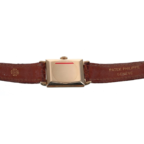 581 - Fine Patek Philippe 18ct rose gold rectangular gentleman's wristwatch, reference no. 1480, case no.5... 