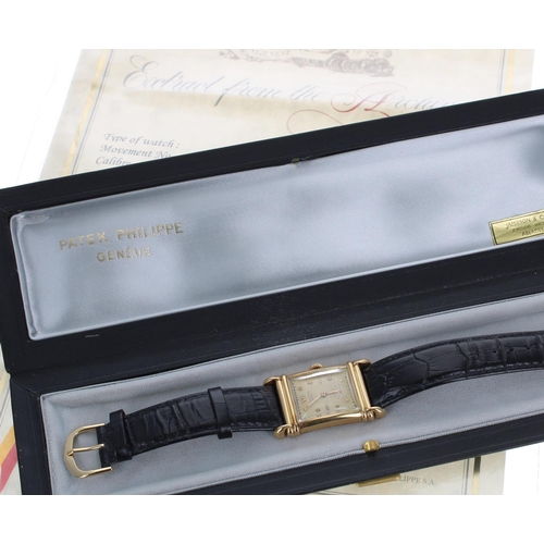 582 - Rare and fine Patek Philippe 18ct rectangular gentleman's wristwatch, reference no. 2400, case no. 5... 