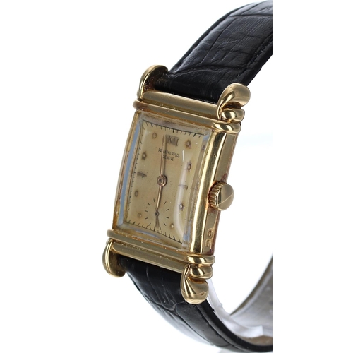 582 - Rare and fine Patek Philippe 18ct rectangular gentleman's wristwatch, reference no. 2400, case no. 5... 