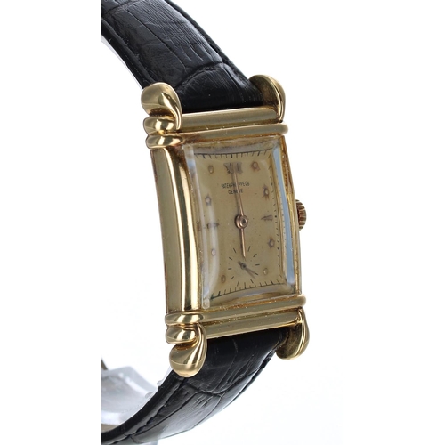 582 - Rare and fine Patek Philippe 18ct rectangular gentleman's wristwatch, reference no. 2400, case no. 5... 