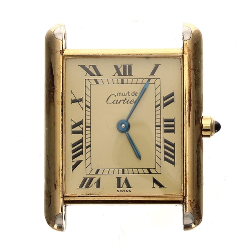 592 - Must de Cartier Tank Vermeil silver gilt wristwatch, reference no. 6 81006, case no. 56947, champagn... 