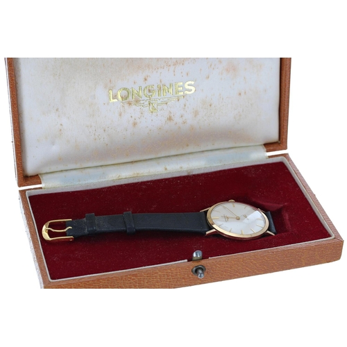 596 - Longines 9ct gentleman's dress wristwatch, London 1961, serial no. 11330xxx, circular silvered dial ... 