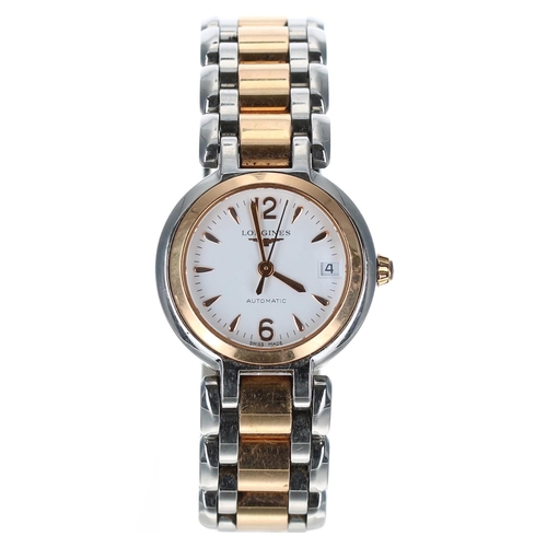 607 - Longines Primaluna automatic 18ct rose gold and stainless steel lady's wristwatch, reference no. L8.... 