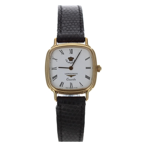 608 - Longines Les Grandes Classiques Quartz squared cased gold plated and stainless steel lady's wristwat... 