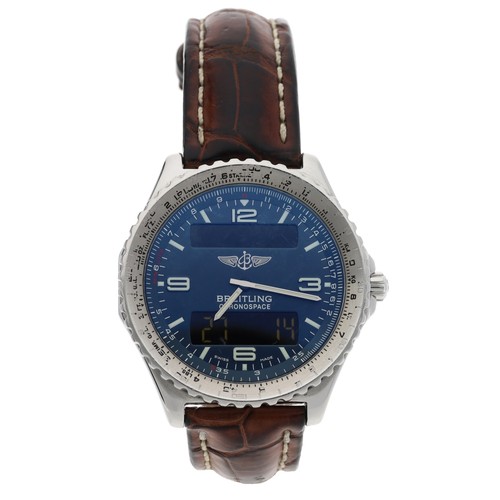 613 - Breitling Chronospace stainless steel gentleman's wristwatch, reference no. A56012.1, circular blue ... 