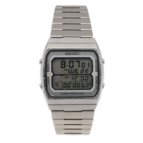 676 - Seiko 'Running Man' Alarm-Chronograph digital LCD stainless steel gentleman's wristwatch, reference ... 