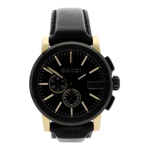 707 - Gucci G-Chrono gentleman's wristwatch, reference no. 101.2, circular black dial, Gucci black leather... 