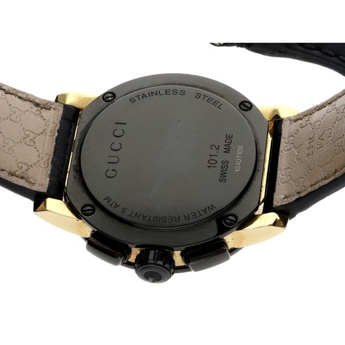 707 - Gucci G-Chrono gentleman's wristwatch, reference no. 101.2, circular black dial, Gucci black leather... 