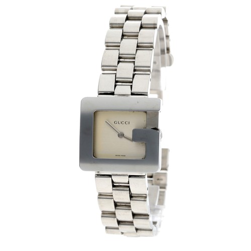 712 - Gucci G square cased stainless steel lady's wristwatch, reference no. 3600J, square silvered dial, G... 