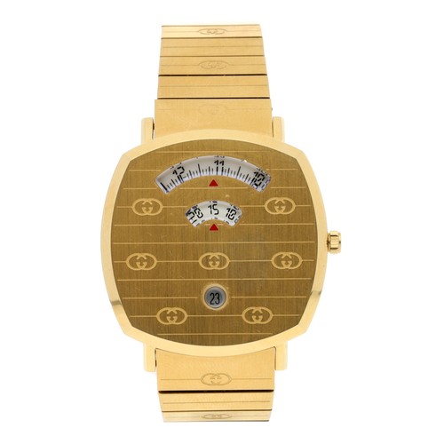 714 - Gucci Grip Jump Hour gold plated gentleman's wristwatch, reference no. 157.3, the case with hour min... 