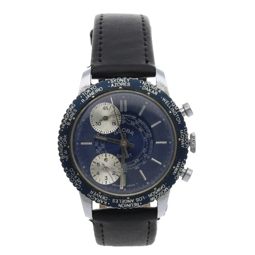 724 - Globa Sport Chronograph base metal and stainless steel gentleman's wristwatch, circular blue dial, b... 