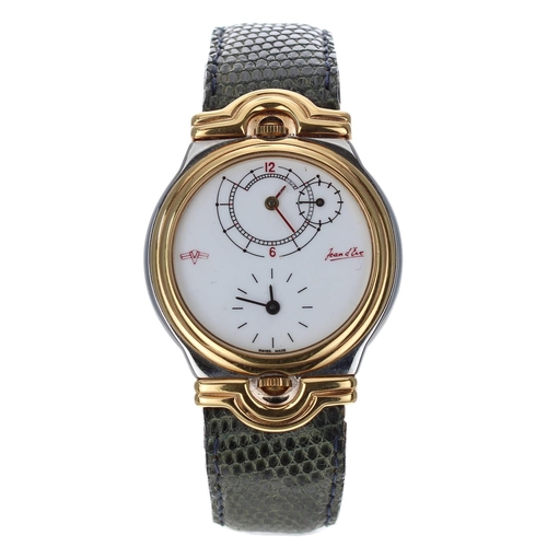 728 - Jean d'Eve gold plated and stainless steel Dual Time dress wristwatch, circular white dial, crown at... 