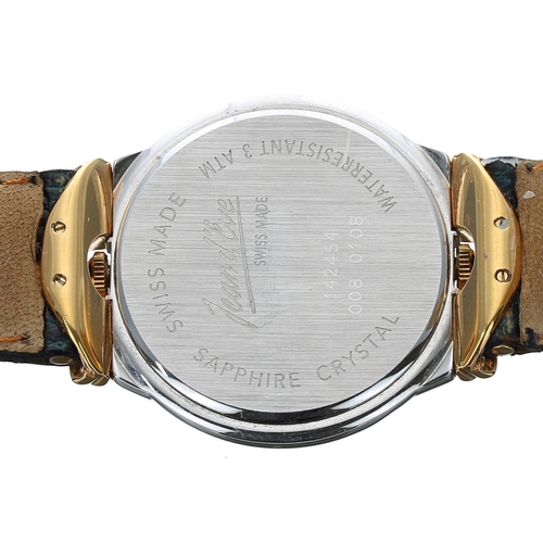 728 - Jean d'Eve gold plated and stainless steel Dual Time dress wristwatch, circular white dial, crown at... 