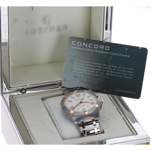 723 - Concord Saratoga stainless steel and rose gold gentleman's wristwatch, reference no. 02.1.15.1064, c... 