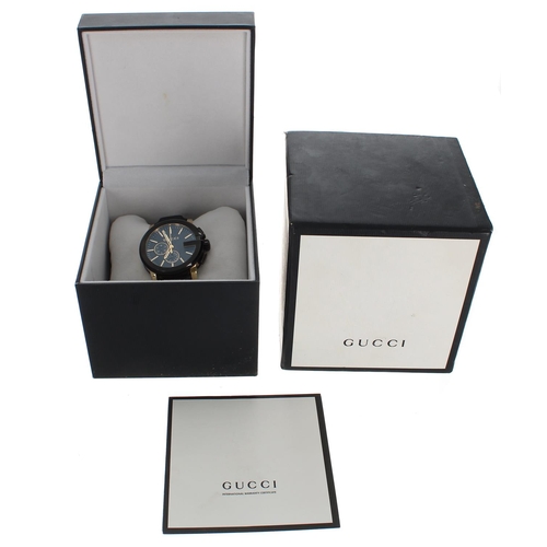 707 - Gucci G-Chrono gentleman's wristwatch, reference no. 101.2, circular black dial, Gucci black leather... 