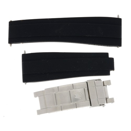 754 - Rolex - Oysterflex black rubber strap, reference no. 350501 E-E, 20mm; together with an Oyster flipl... 