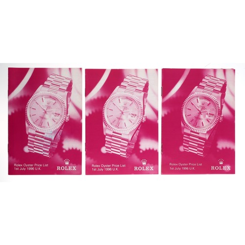 763 - Rolex - Three Rolex Oyster catalogue booklets, circa 1997 and 1998; each with Rolex Oyster Price Lis... 