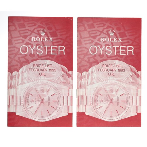 764 - Rolex - Two Rolex Oyster catalogue booklets, circa 1992; each with Rolex Oyster Price List February ... 