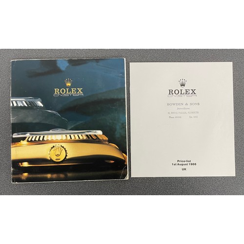 781 - Rolex - Rolex Oyster catalogue, circa 1986; with Rolex Oyster Price List 1st August 1986 U.K. (inclu... 