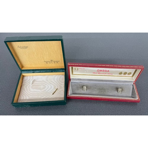 791 - Rolex - Collection Cellini green wristwatch box; together with an Omega vintage rectangular wristwat... 