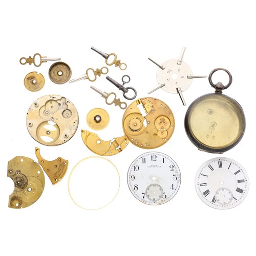 998 - Silver pocket watch case; together with two pocket watch dials, pocket watch movement parts and a sm... 