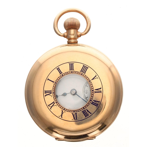 863 - American Waltham Traveler 9ct half hunter pocket watch, Birmingham 1914,signed gilt lever movement, ... 