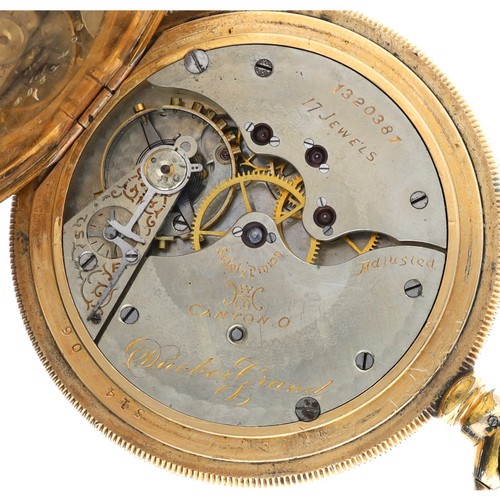 864 - Hampden Watch Co. 'Dueber Grand' gold plated lever set hunter pocket watch, circa 1899, serial no. 1... 