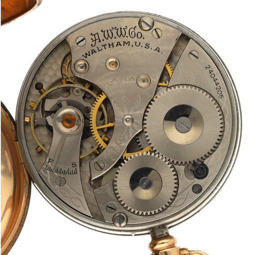 865 - American Waltham 9ct lever pocket watch, circa 1921, serial no. 24044205, signed movement, metal dus... 