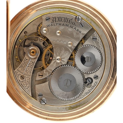 869 - American Waltham 9ct lever hunter pocket watch, circa 1919, serial no. 22831272, signed movement wit... 