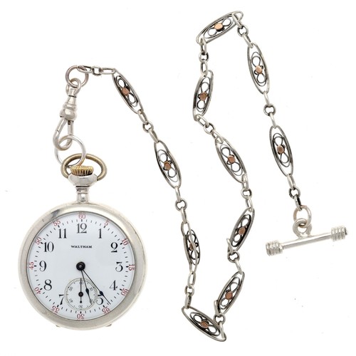 870 - American Waltham Sterling silver fob watch, circa 1908, no. 17380xxx, 15 jewel movement, the dial wi... 