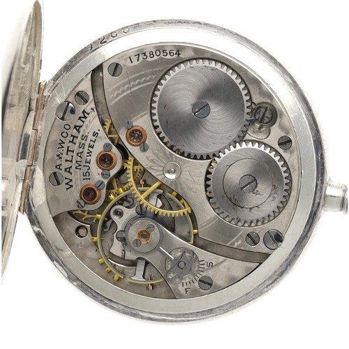 870 - American Waltham Sterling silver fob watch, circa 1908, no. 17380xxx, 15 jewel movement, the dial wi... 