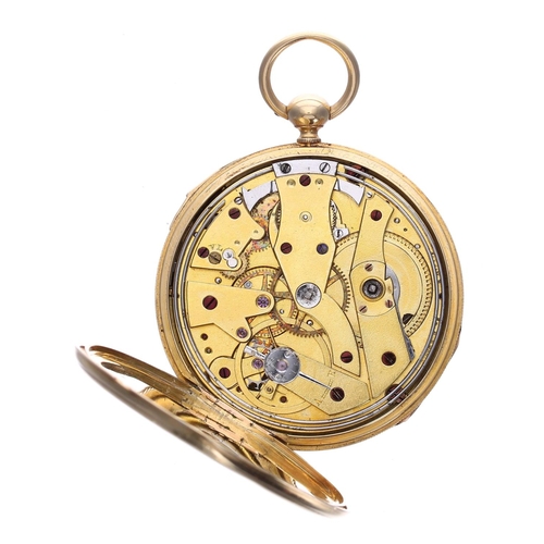 950 - Baumgart - Swiss gold quarter repeating cylinder pocket watch, unsigned gilt frosted movement with g... 