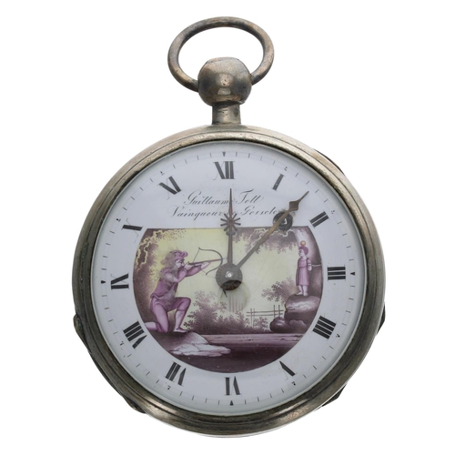 887 - French early 19th century verge pocket watch, gilt frosted movement with pierced engraved balance br... 