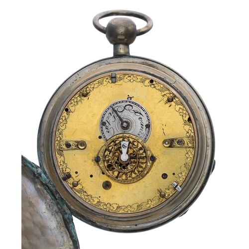 887 - French early 19th century verge pocket watch, gilt frosted movement with pierced engraved balance br... 