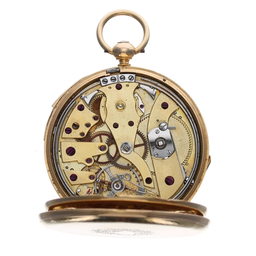 955 - French 19th century 18ct quarter repeating lever pocket watch, gilt frosted 21 jewel movement with p... 